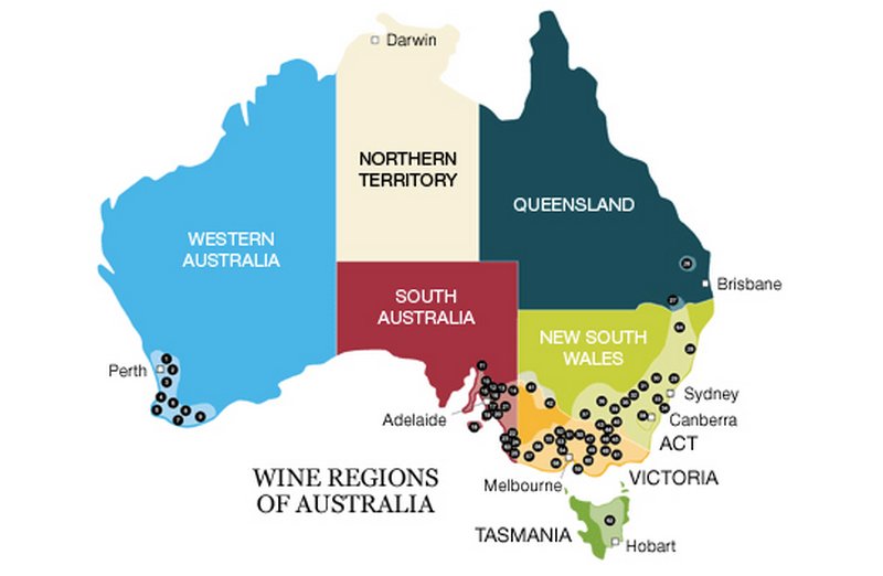 Các khu vực sản xuất rượu vang tại Úc